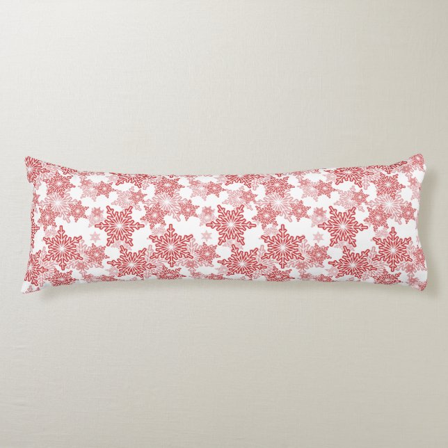 Red and White Snowflake Seamless Mönster Kroppskudde (Framsidan)