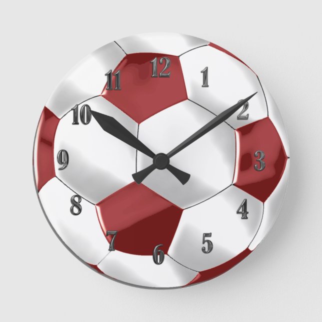 Red and White Soccer Ball Rund Klocka (Framsida)