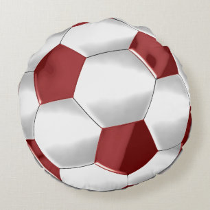Red and White Soccer Ball Rund Kudde