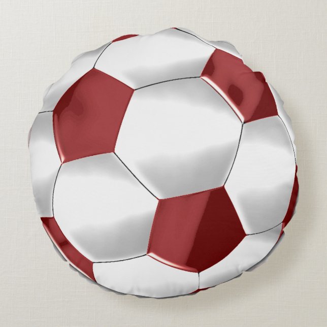 Red and White Soccer Ball Rund Kudde (Baksidan)