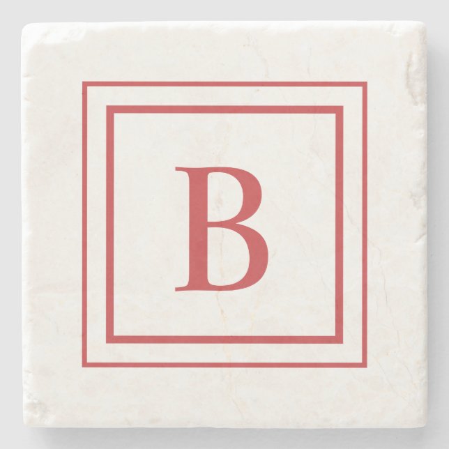 Red And White Square Border Monogram  Stenunderlägg (Framsidan)