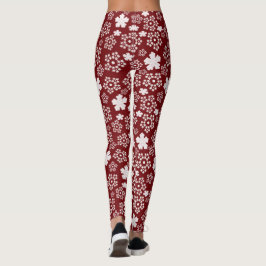 Red and White Star and Snowflake Winter Mönster Leggings