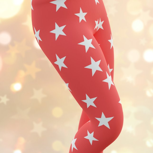 Red and White Star Mönster, sommarbalkar Leggings (Red and white star pattern leggings just for you)