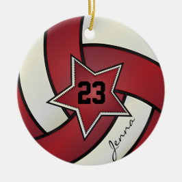 Red and White Star Volleyball Julgransprydnad Keramik