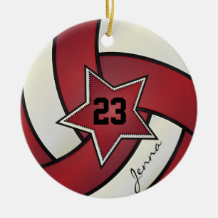 Red and White Star Volleyball Julgransprydnad Keramik