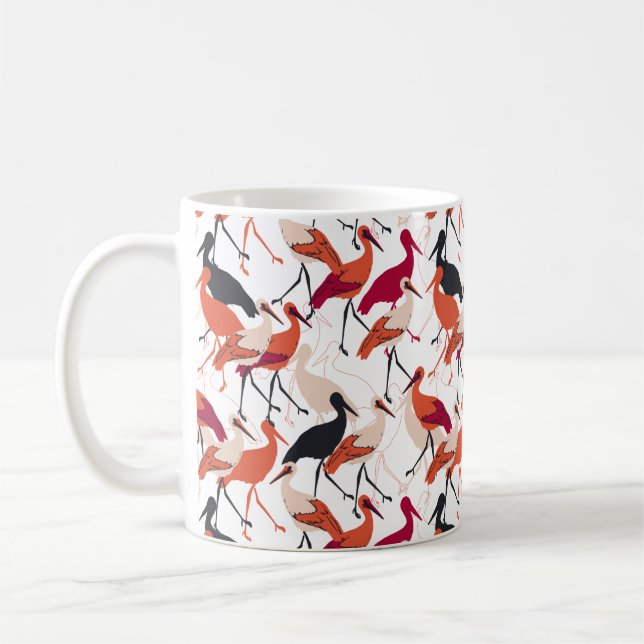 Red and White Stork Birds Seamless Mönster Kaffemugg (Vänster)