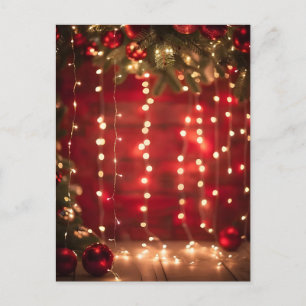 Red and White String Ljus jul Digital Art Vykort