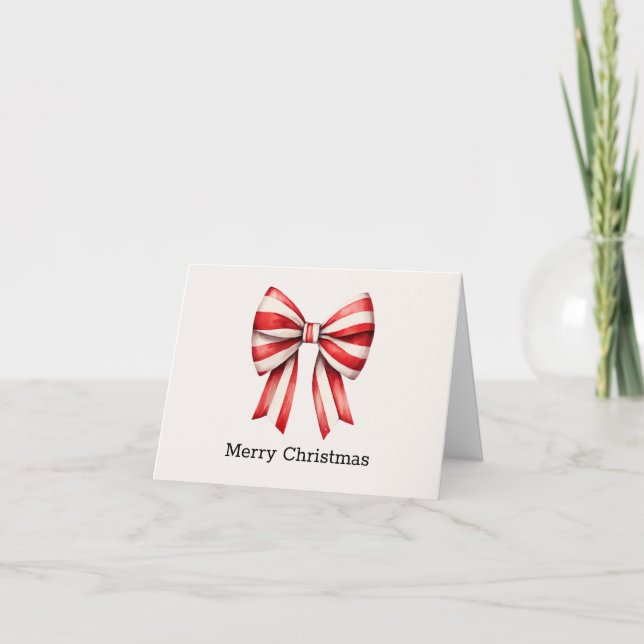 Red and White Stripe Bow Gift eller Helgkort (Framsida)