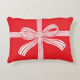 Red and White Striped Bow Accent Pillow Prydnadskudde