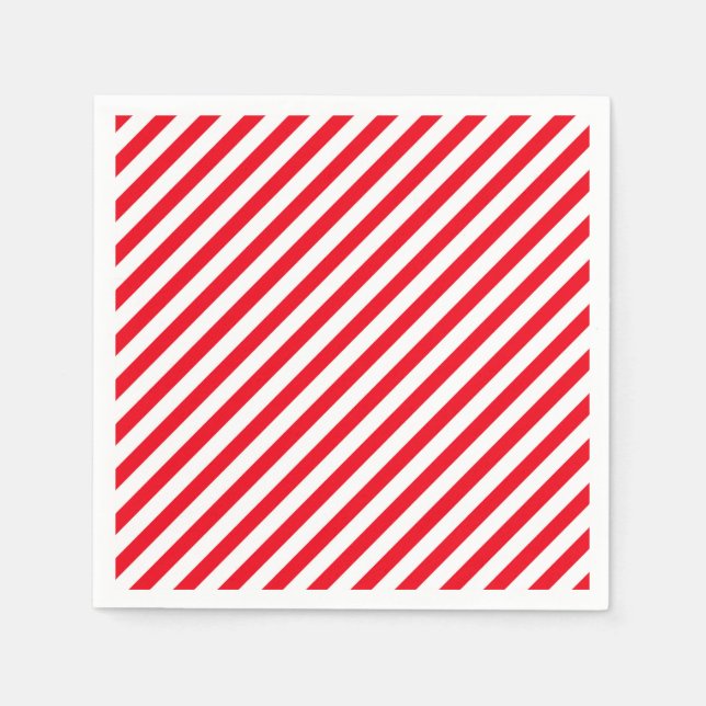 Red and White Stripped Stripes Party Paper Napkins Pappersservett (Framsidan)