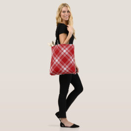 Red and White Tartan Tote Bag Tygkasse