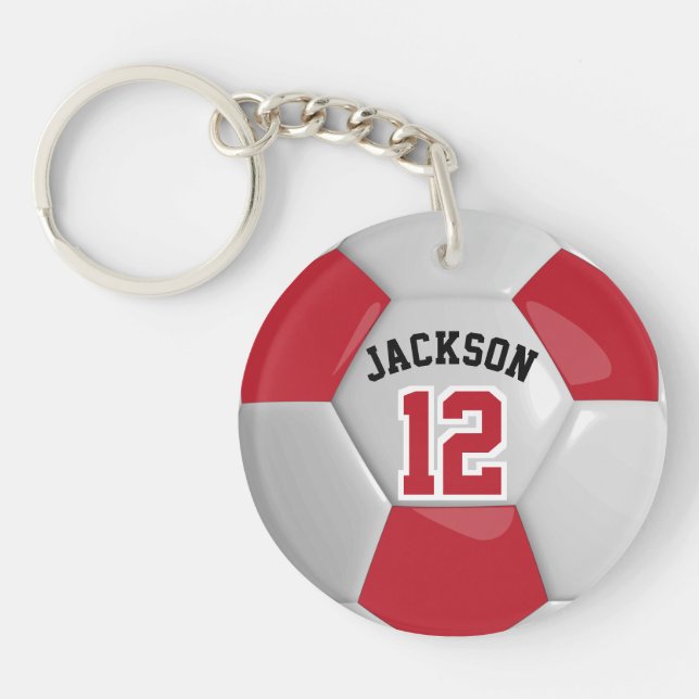 Red and White Team Occer ⚽ Boll Keychain (Framsidan)