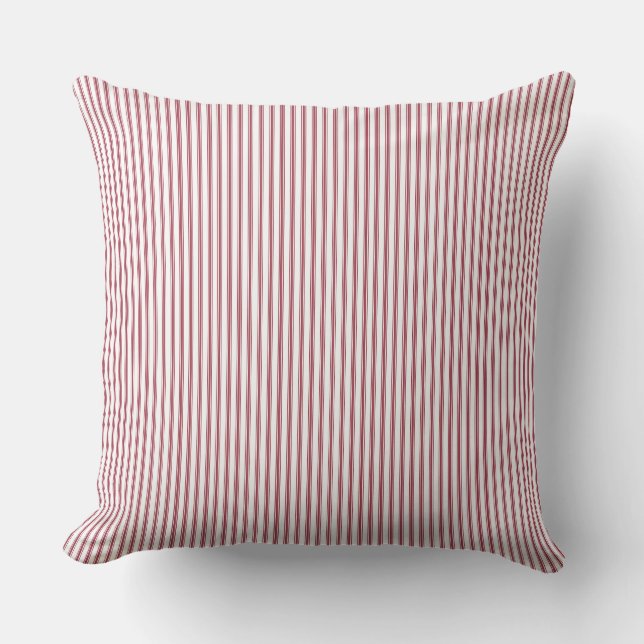 Red and White Ticking Rand Cushion Kudde (Framsida)