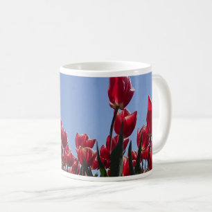 Red and White Tulips Fält Panoramic Coffee Mugg