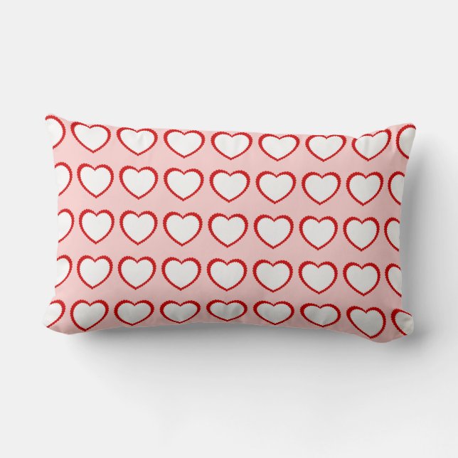 Red and White Valentine Hearts Lumbar Pillow Lumbarkudde (Baksida)