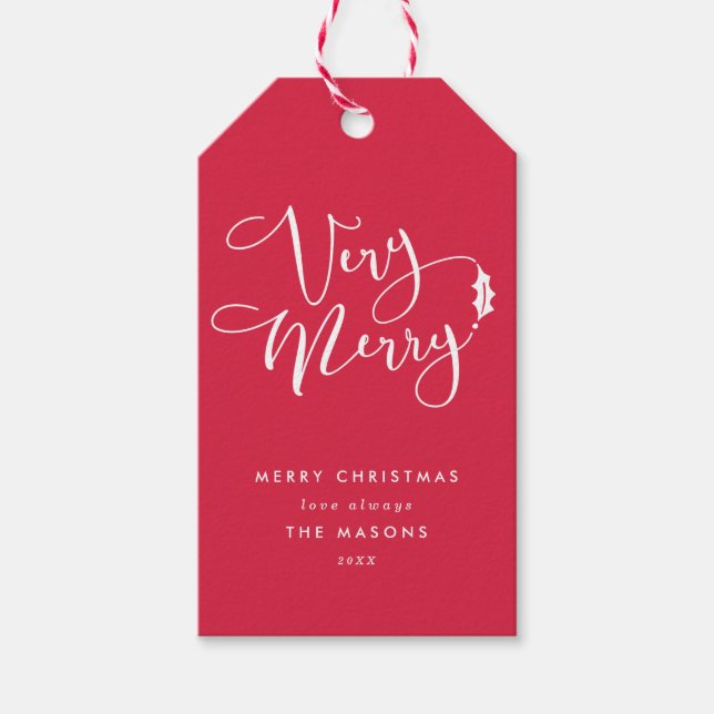 Red and White Verry God jul Gift Märkres Presentetikett (Framsidan)