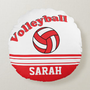Red and White Volleyball DIY NAMN Rund Kudde