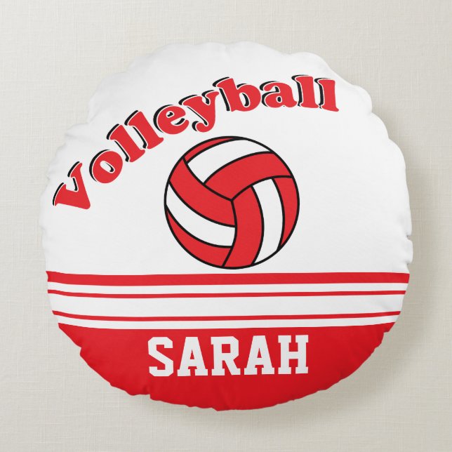 Red and White Volleyball | DIY NAMN Rund Kudde (Framsidan)
