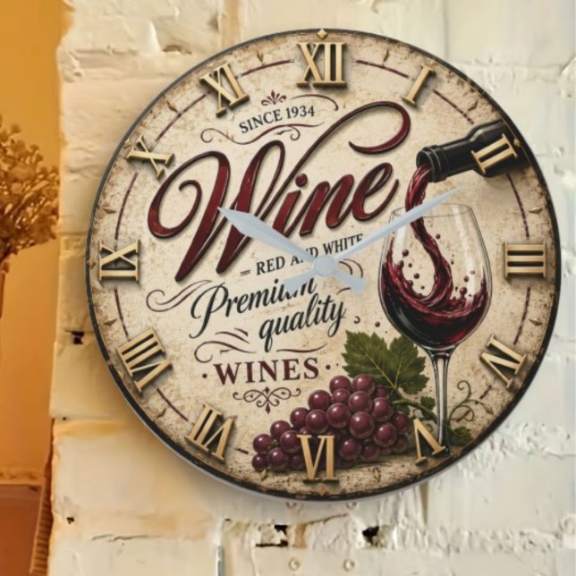  Red and White Wine Rustic Vineyard Kitchen Stor Klocka (Skapare uppladdad)