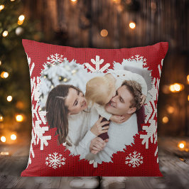 Red and White Winter Heart Photo Dubbla Side Kudde