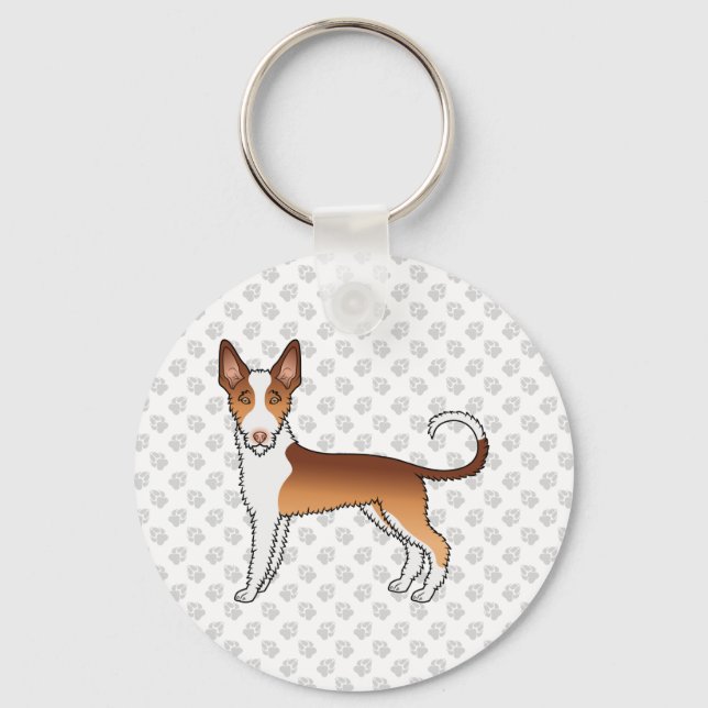 Red and White Wire Hred Ibizan Hound & Tass Nyckelring (Framsida)