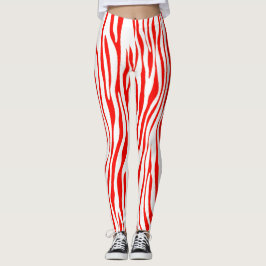 Red and White Zebra Leggings
