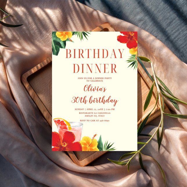 Red and Yellow Cocktail Birthday Dinner Party Inbjudningar (Skapare uppladdad)