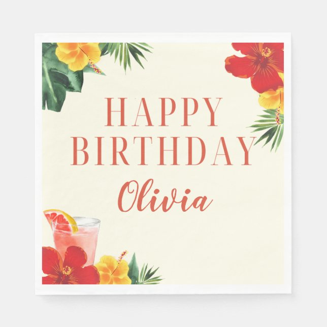 Red and Yellow Cocktail Birthday Party Pappersservett (Framsidan)