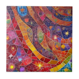 Red Andlig Abstrakt Flow Mosaic Kakelplatta