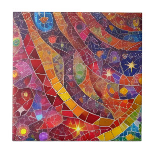 Red Andlig Abstrakt Flow Mosaic Kakelplatta