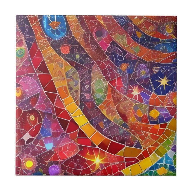 Red Andlig Abstrakt Flow Mosaic Kakelplatta (Framsidan)