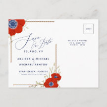 Red Anemone Nautical Navy + Anchor Save Date A