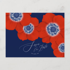 Red Anemone Nautical Navy + Anchor Save Date Meddelande Vykort