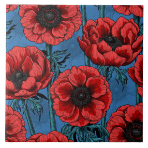 Red anemone-trädgård kakelplatta