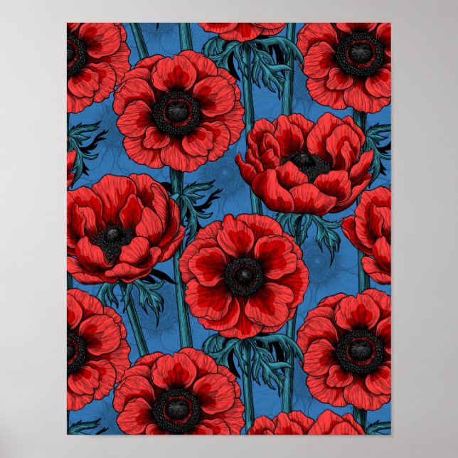 Red anemone-trädgård poster (Framsidan)