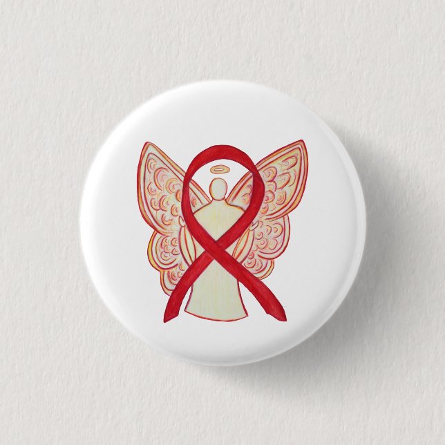 Red Angel Awareness Ribbon Anpassningsbar Art Stif Knapp (Framsida)