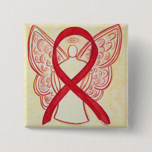 Red Angel Awareness Ribbon Anpassningsbar Art Stif Knapp (Framsida)