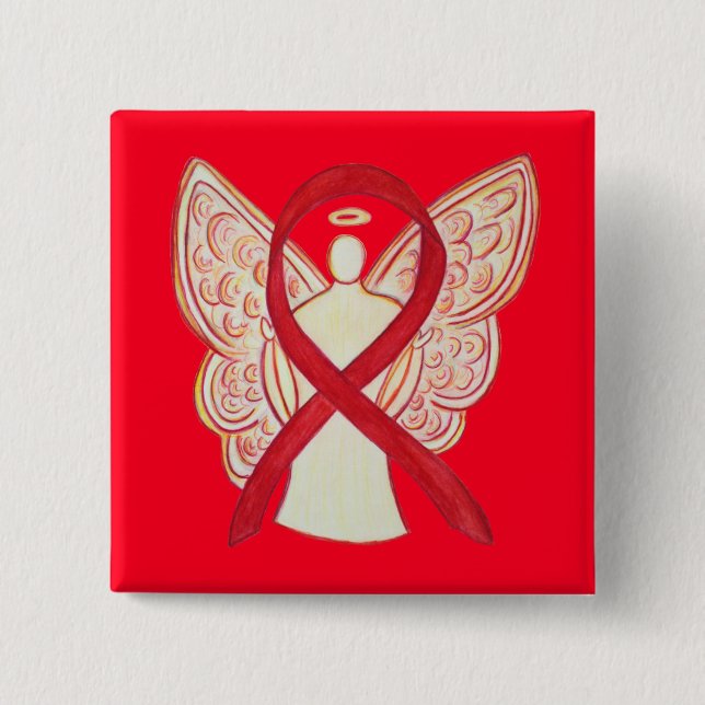 Red Angel Awareness Ribbon Anpassningsbar Art Stif Knapp (Framsida)