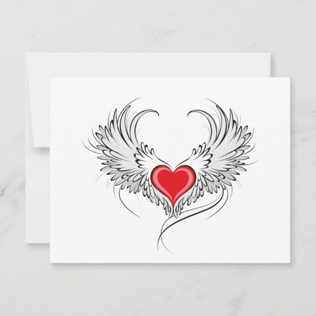 Red Angel Heart med vingar Anteckningskort (Framsida)