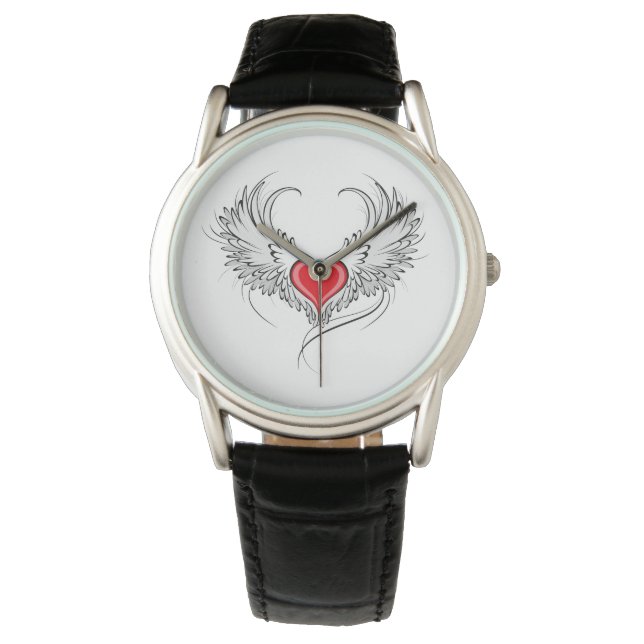 Red Angel Heart med vingar Armbandsur (Framsida)