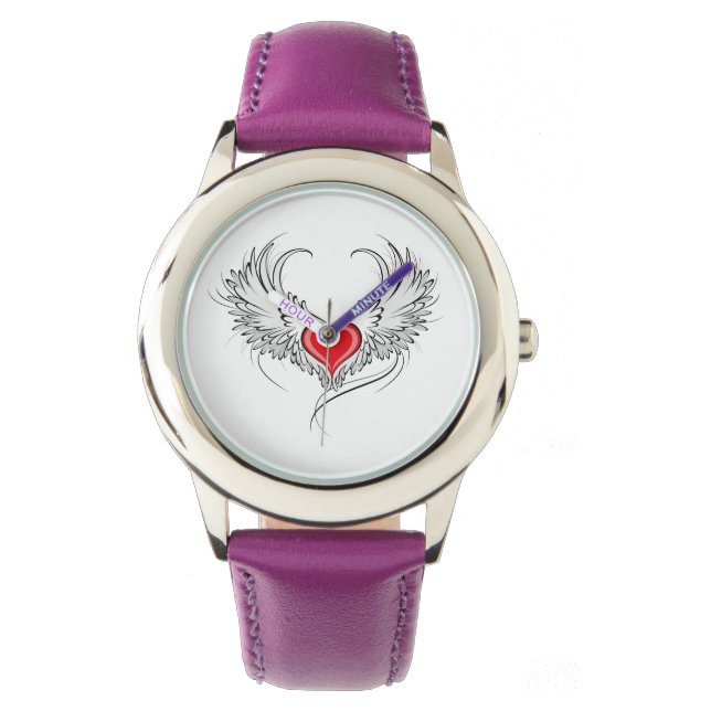 Red Angel Heart med vingar Armbandsur (Framsida)