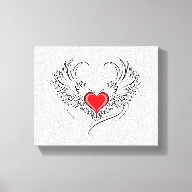 Red Angel Heart med vingar Canvastryck (Framsida)