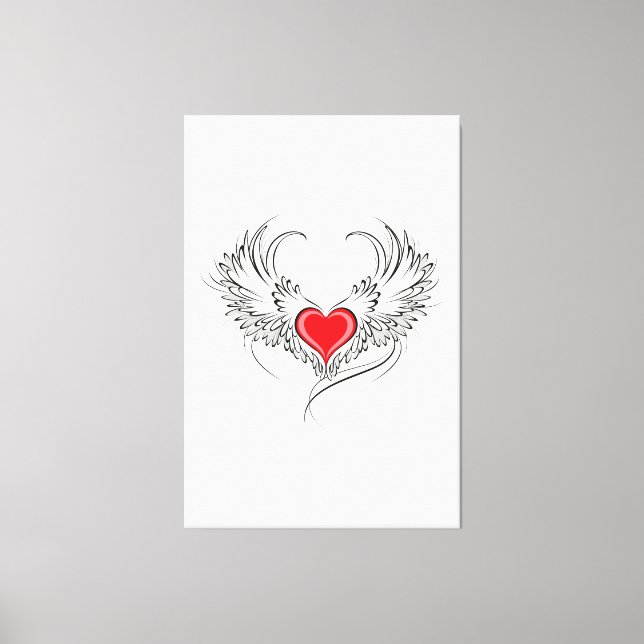 Red Angel Heart med vingar Canvastryck (Framsida)