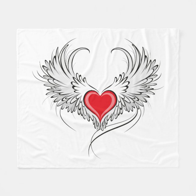 Red Angel Heart med vingar Fleecefilt (Framsidan (Horisontell))