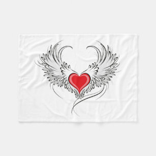 Red Angel Heart med vingar Fleecefilt