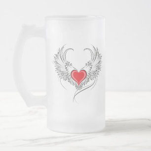 Red Angel Heart med vingar Frostat Ölglas
