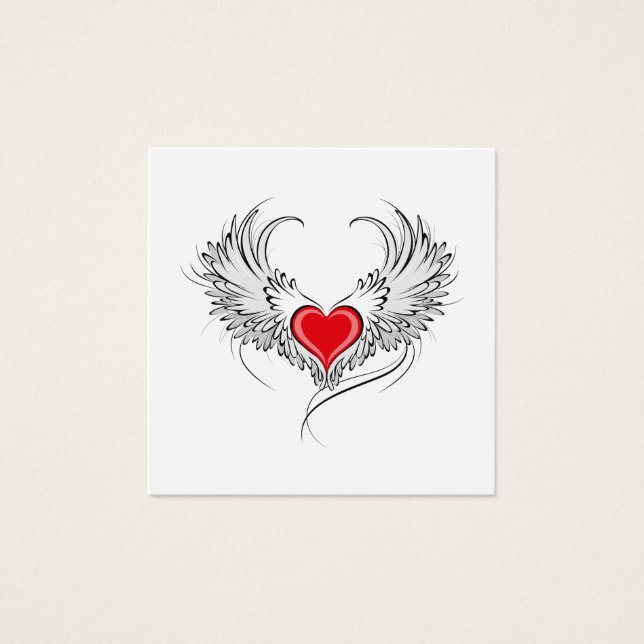 Red Angel Heart med vingar Fyrkantigt Visitkort (Framsida)