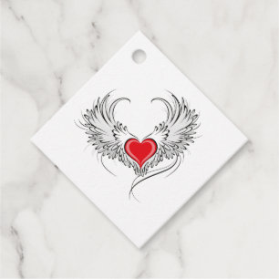 Red Angel Heart med vingar Gåvor Etiketter