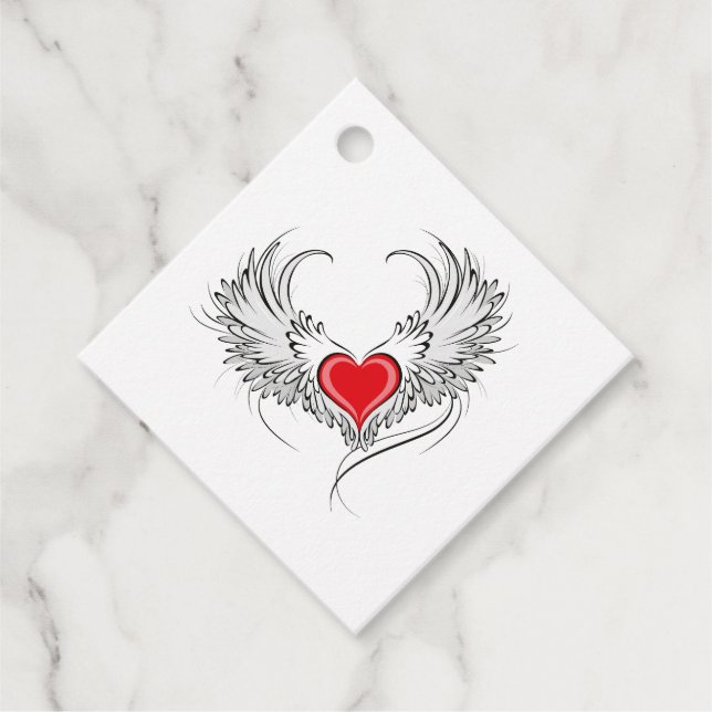 Red Angel Heart med vingar Gåvor Etiketter (Framsida)
