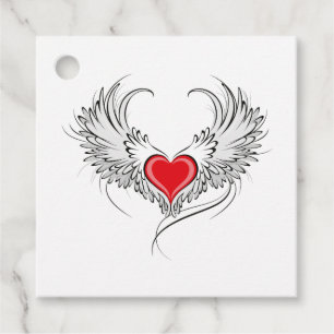 Red Angel Heart med vingar Gåvor Etiketter